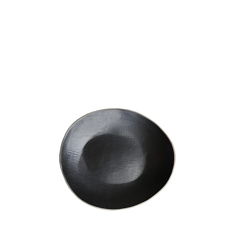 Piatto fondo ovale in gres nero bordo naturale 21 x 24 cm