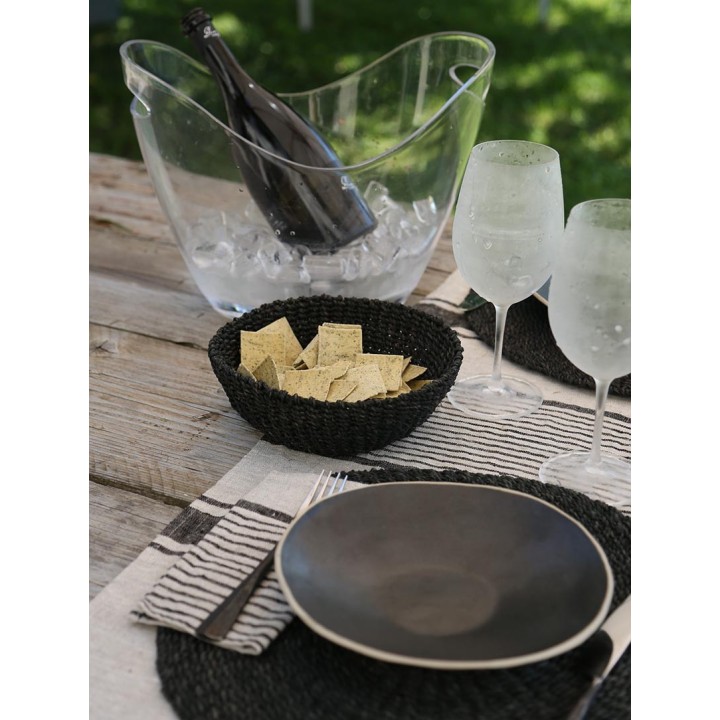 Piatto fondo tondo in gres nero bordo naturale d20 cm