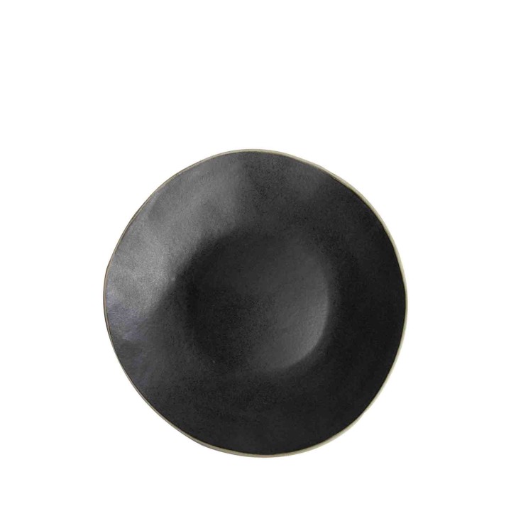 Assiette noire avec bord naturel en gres d25 cm