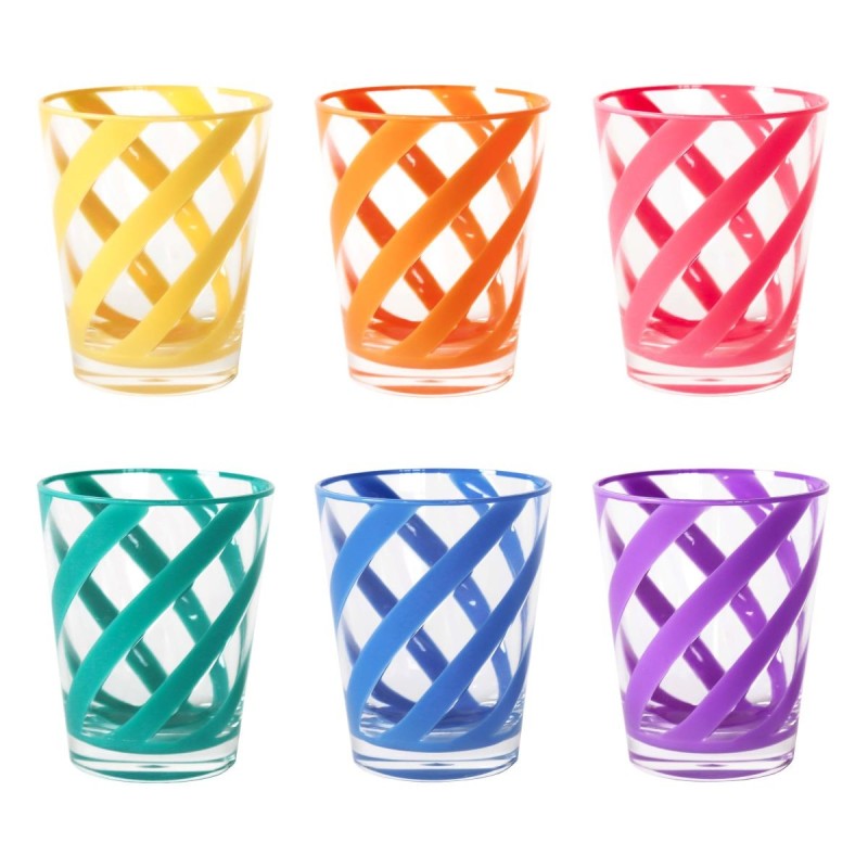 Mix of 6 methacrylate spiral glasses "happy colours"