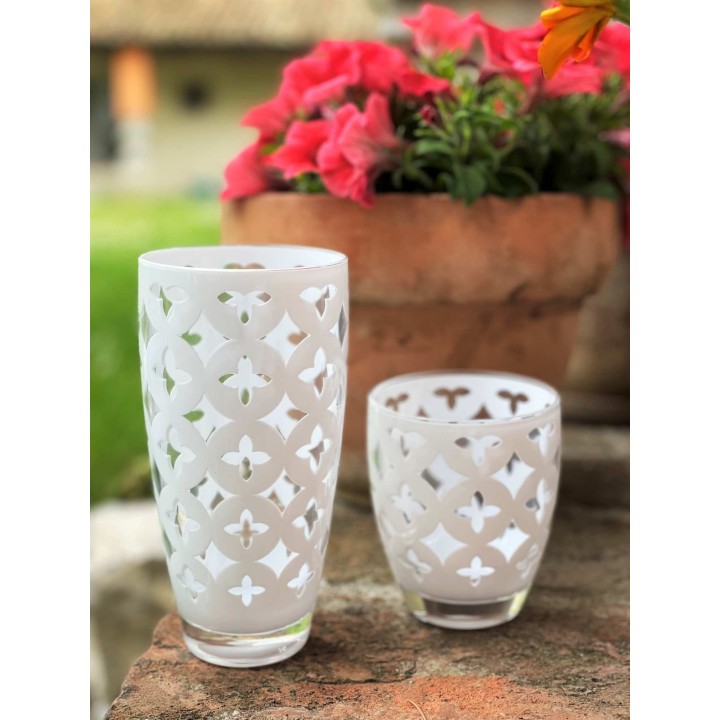 Verre haut en methacrylate decoration blanche