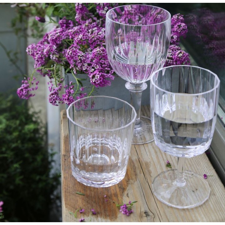 Transparent methacrylate goblet with straight lines d8 h17 cm