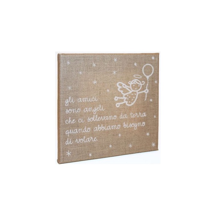 Tableau serigrafie en lin "gli amici..." 20x20 cm