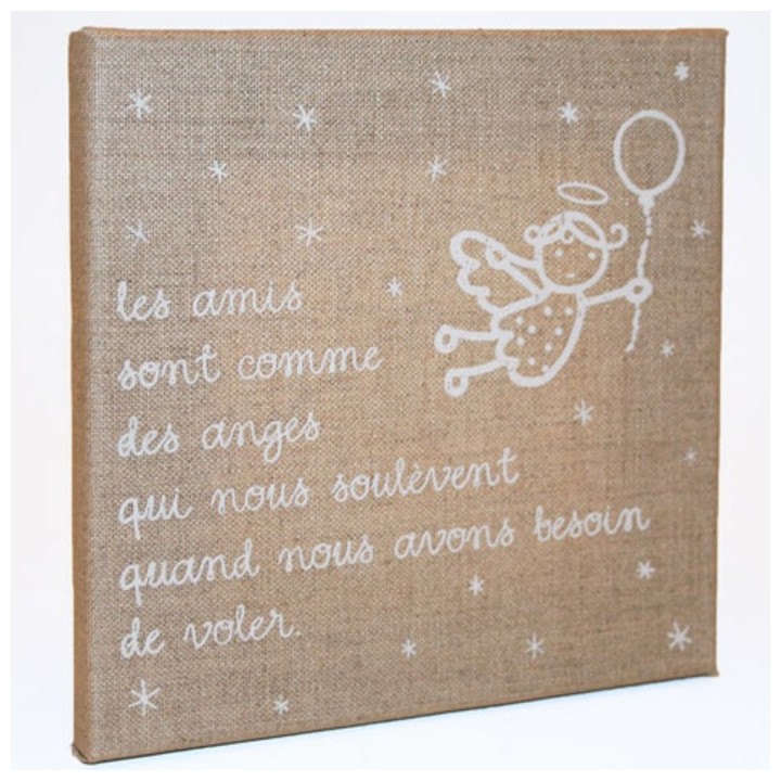 Tableau serigrafie en lin  "les amis..." 20x20 cm
