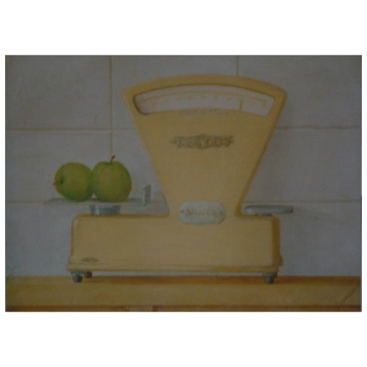 Painting with scale and apples 30x40 cm