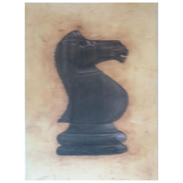 Painting chess black knight on a light background 30x40 cm