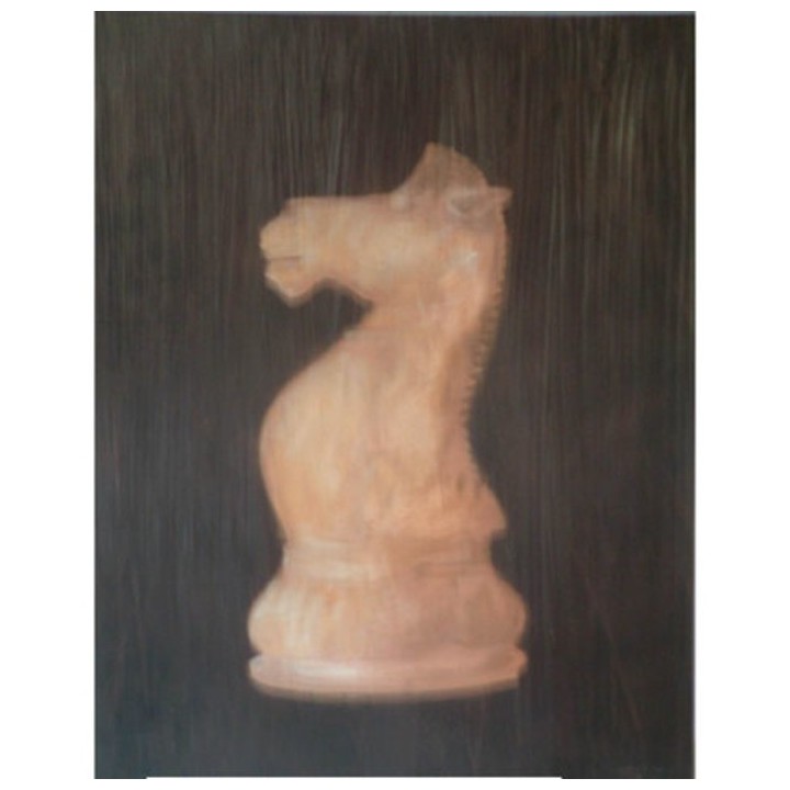 Quadro scacchi cavallo bianco sfondo nero 30x40 cm