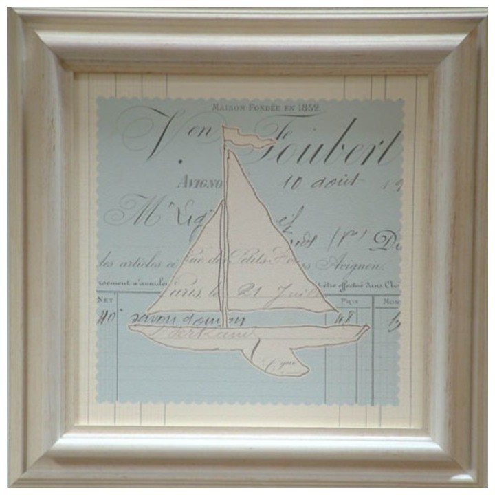 Quadro barca azzurra con scritta 25 x 25 cm