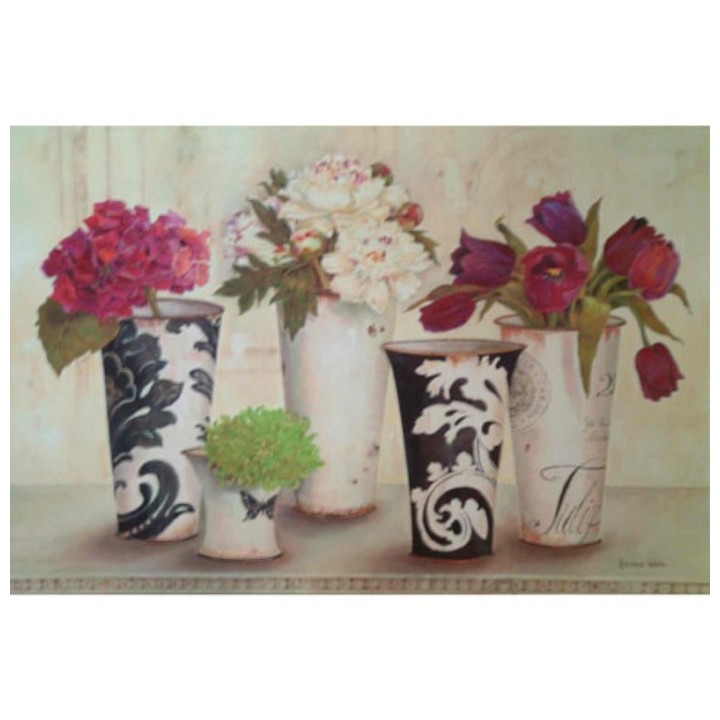 Painting with 5 pots and bouquets 50x70 cm