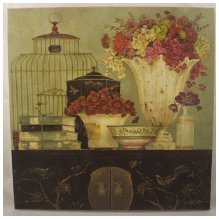 Quadro vasi con libri e gabbia 40 x 40 cm