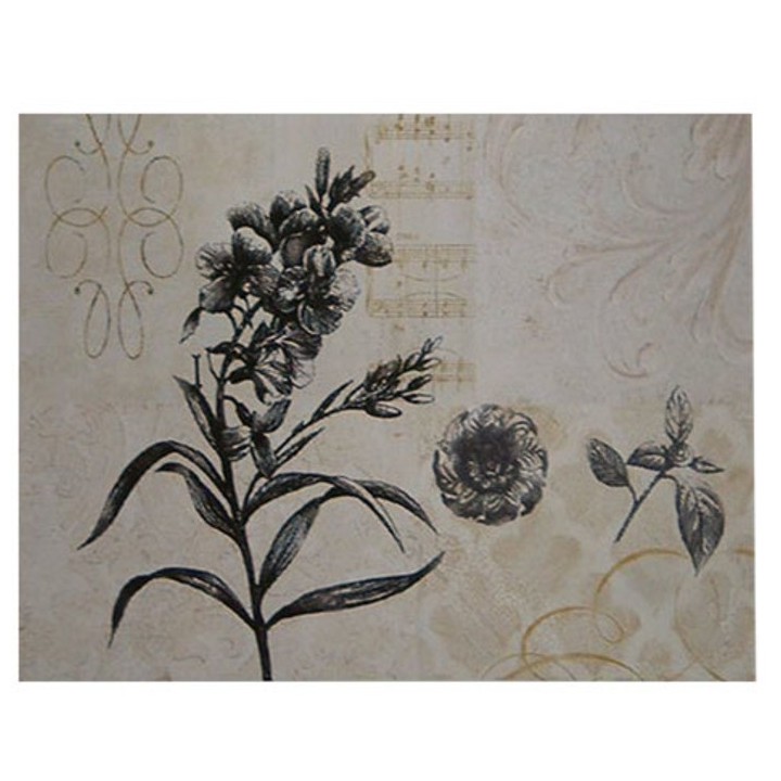 Painting with branch, flower and notes 50x70 cm