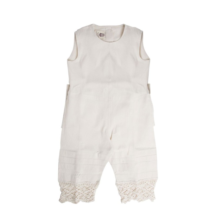 100%cotton baby salopette with crochet edge