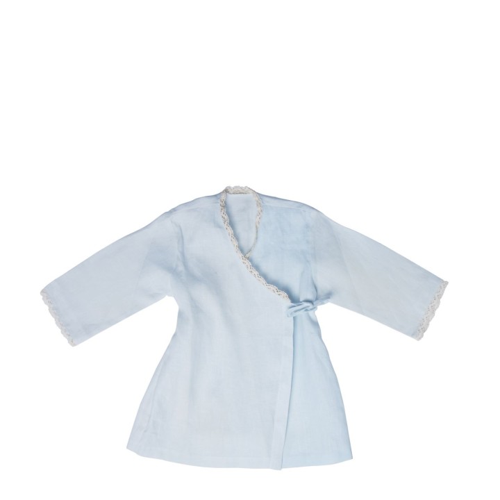 Kimono baby 100% lino azzurro con bordo pizzo