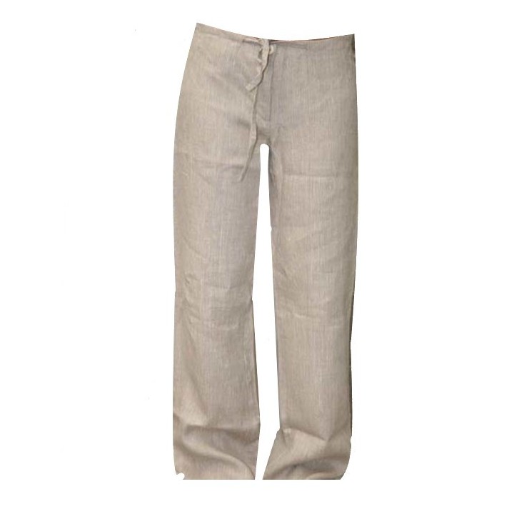 Pantalon 100% lin À rayures verticales crÈme/naturel