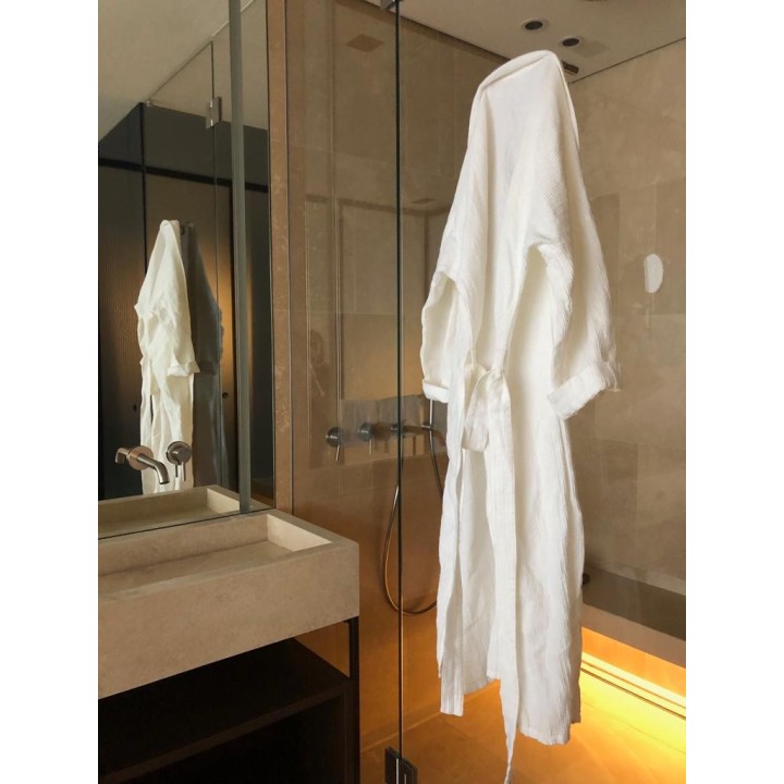 Kimono nido d'ape 52% lino colore bianco large