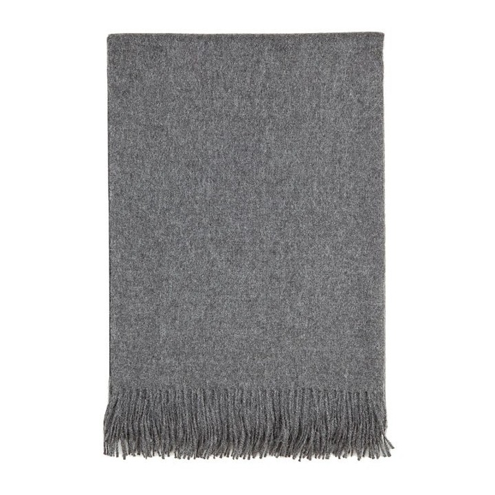 Couverture grise 100%baby alpaca avec franges 128 x 176 cm