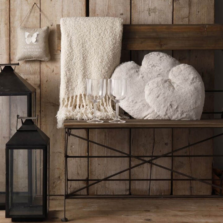 Couverture alpaca creme avec franges 130 x 180 cm