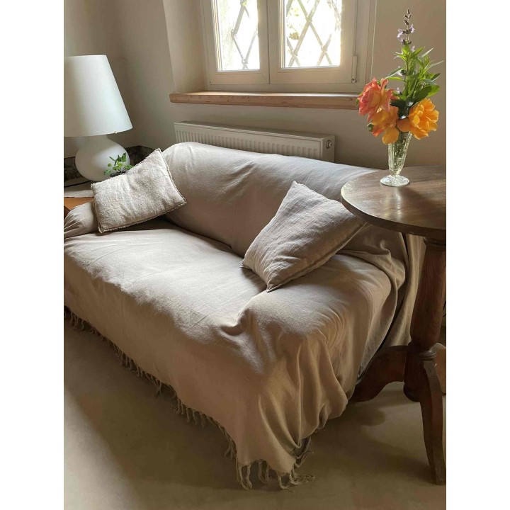 100% cotton bedspread with fringes colour linen 275 x 275 cm