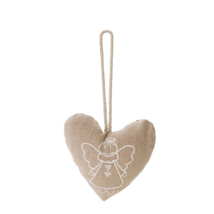 Coeur en coton avec ange brode h10 cm