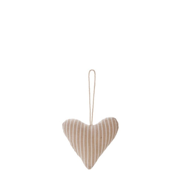 Coeur coton et lin a rayures couleur creme h7.5 cm