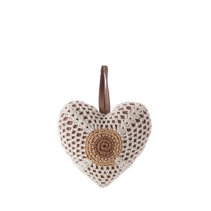 Crocheted brown and cream heart h14 cm
