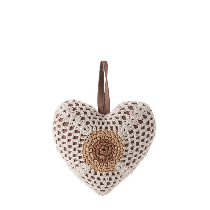 Crocheted brown and cream heart h14 cm