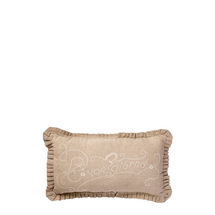 Embroidered throw pillows "buongiorno" (bonjour) with frills 30 x 50 cm