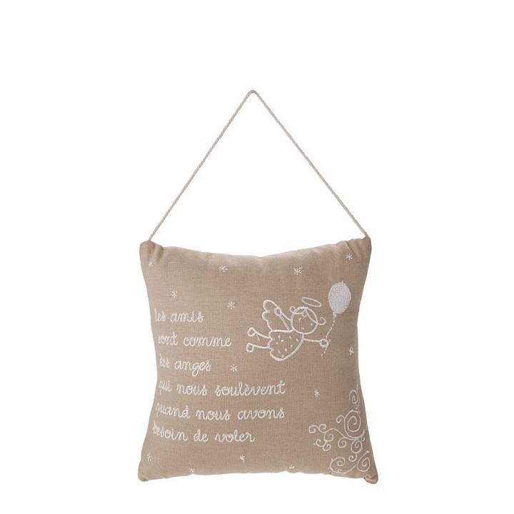 Cuscino ricamato "les amis sont..." 20 x 20 cm