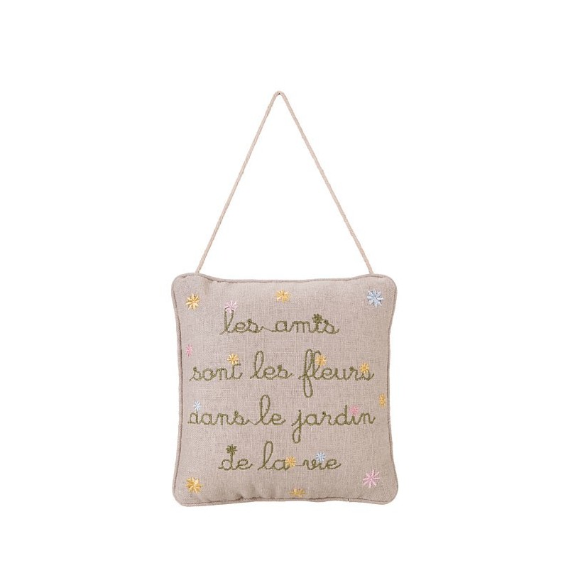 Throw pillow "les amis sont"(friends are the flowers in the garden of life)20 x 20 cm