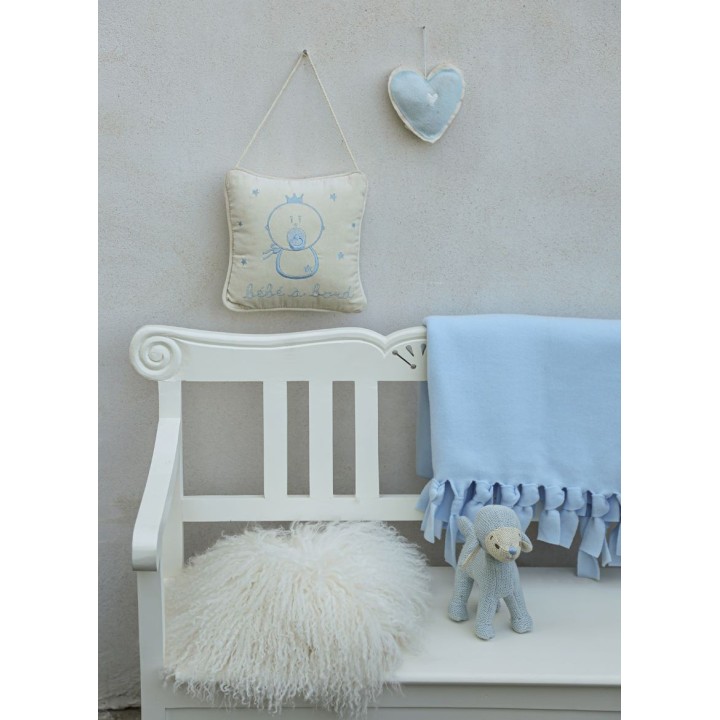 Embroidered throw pillow"bebe a bordo" (baby on board) light blue hem 20 x 20 cm