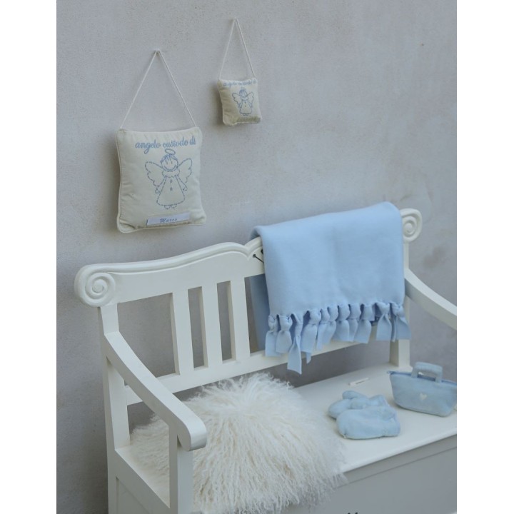 Embroidered throw pillow light blue "angelo custode"(guardian angel)20 x 20 cm