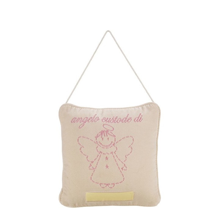 Cuscino ricamato rosa "angelo custode di" 20 x 20 cm