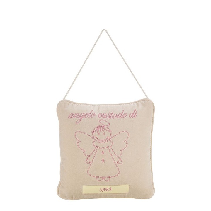 Coussin "angelo custode" (ange guardien) rose 20 x 20 cm