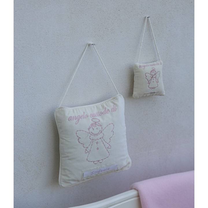 Coussin "angelo custode" (ange guardien) rose 20 x 20 cm