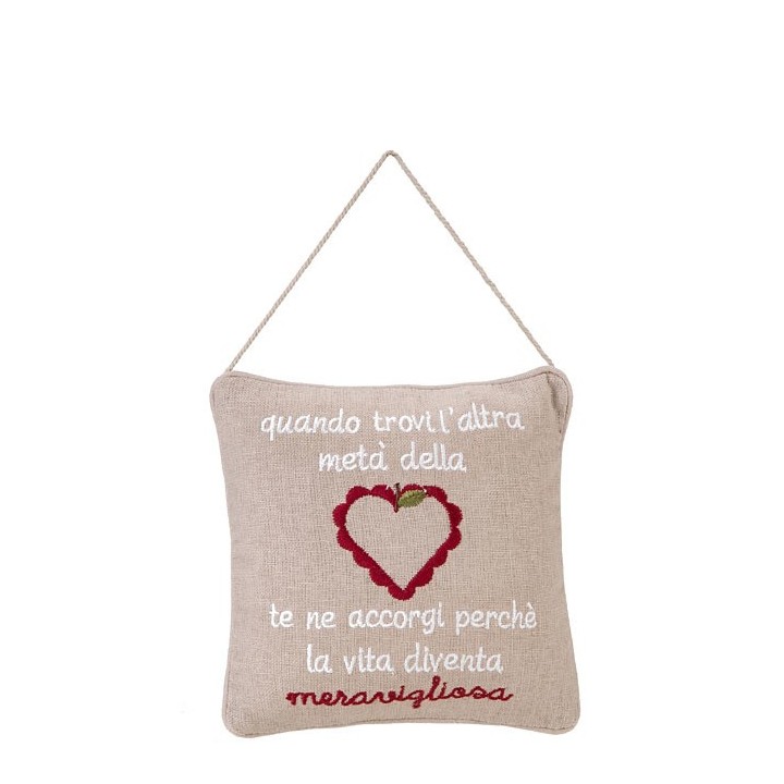 Embroidered throw pillow "quando trovi"...(when you find the other half..) 20 x 20 cm