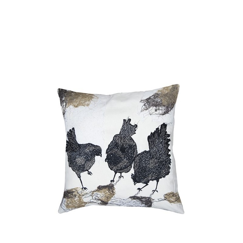 Coussin en coton avec poules noires 45x45 cm