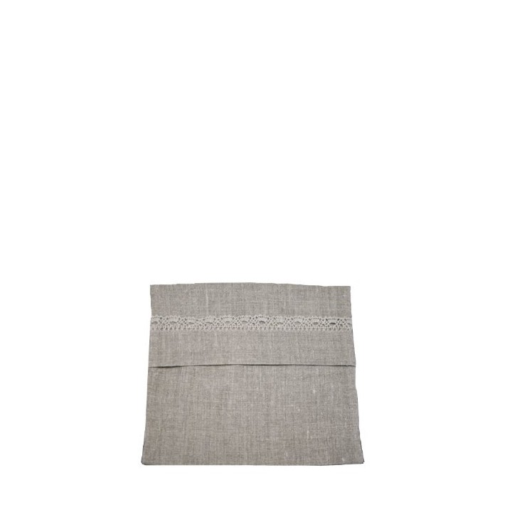 Doublure 100% lin de couleur naturelle mesurant 20 cm x 20 cm avec bande de dentelle décorative.