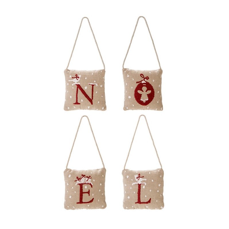 Set 4 cuscini ricamati noel 10 x 10 cm