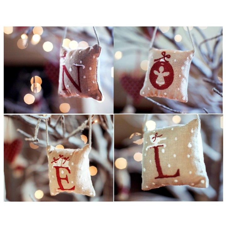 Embroidered pillows noel (christmas) 4 pcs 10 x 10 cm