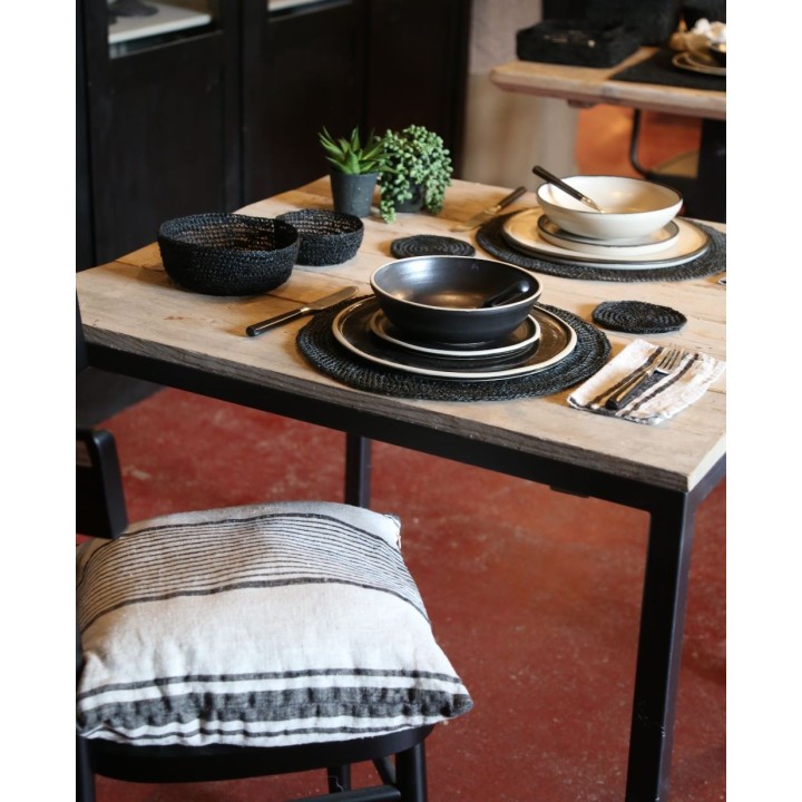 Set of 3 pillows made of 100% natural linen with black stripes