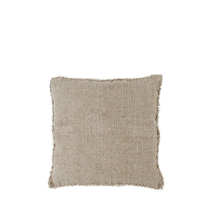 Housse 100 % lin brut doux franges naturelles 40 x 40 cm