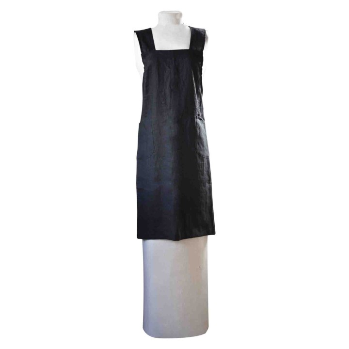 100% linen apron with pockets and crossed straps, black colour