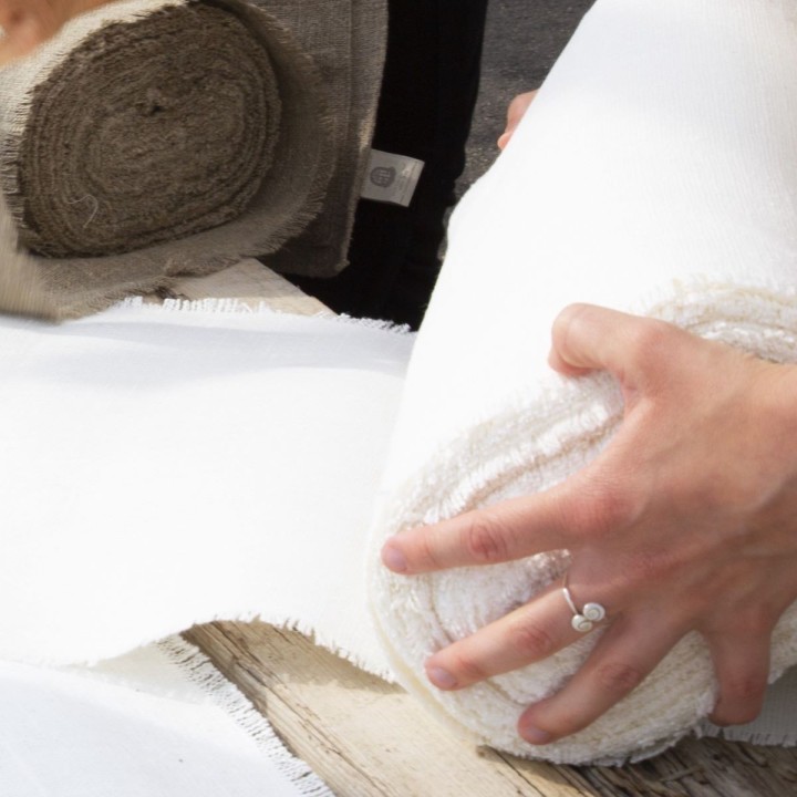 100% raw linen white roll with fringes 50 cm x 20 mt