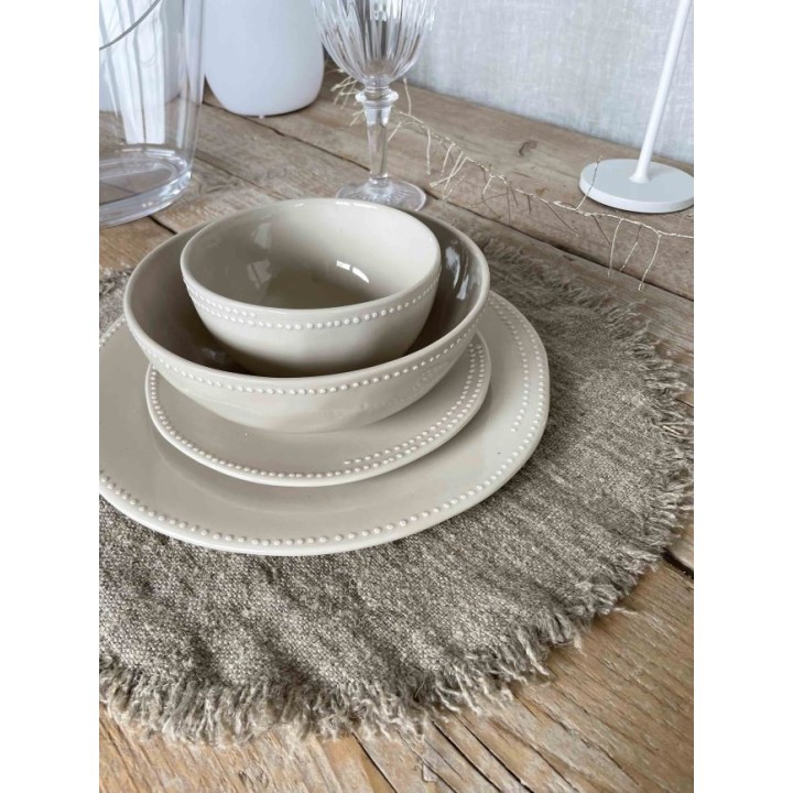Round natural 100% soft raw linen underplate d34 cm