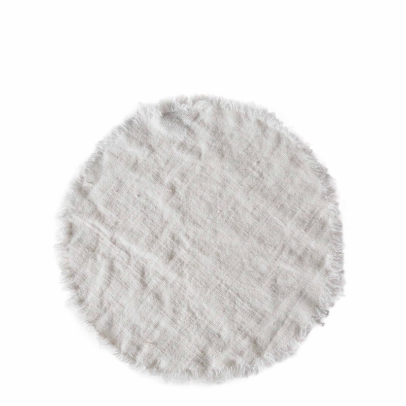 Sous-plat 100% lin soft avec franges couleur blanc