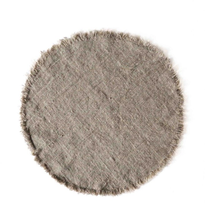 Sous-plat 100%lin brut soft avec fringes couleur naturel d39 cm
