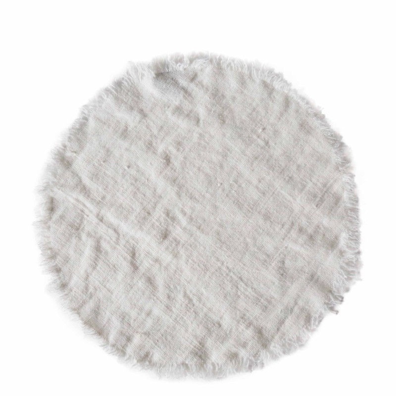 Round white 100% raw soft linen underplate d39 cm