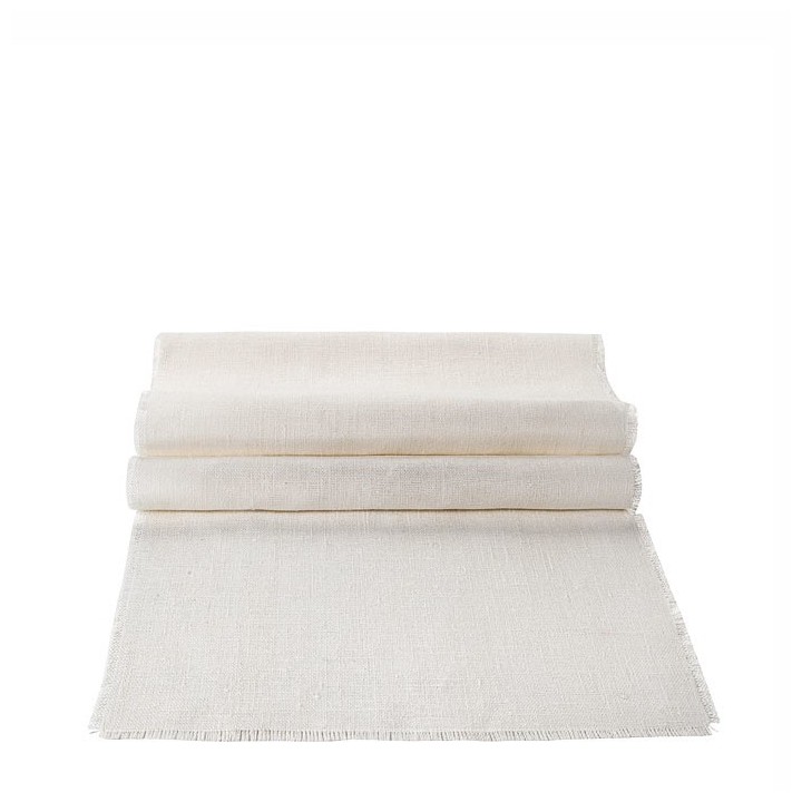 Runner 100%lino grezzo soft frange bianco 45 x 140 cm