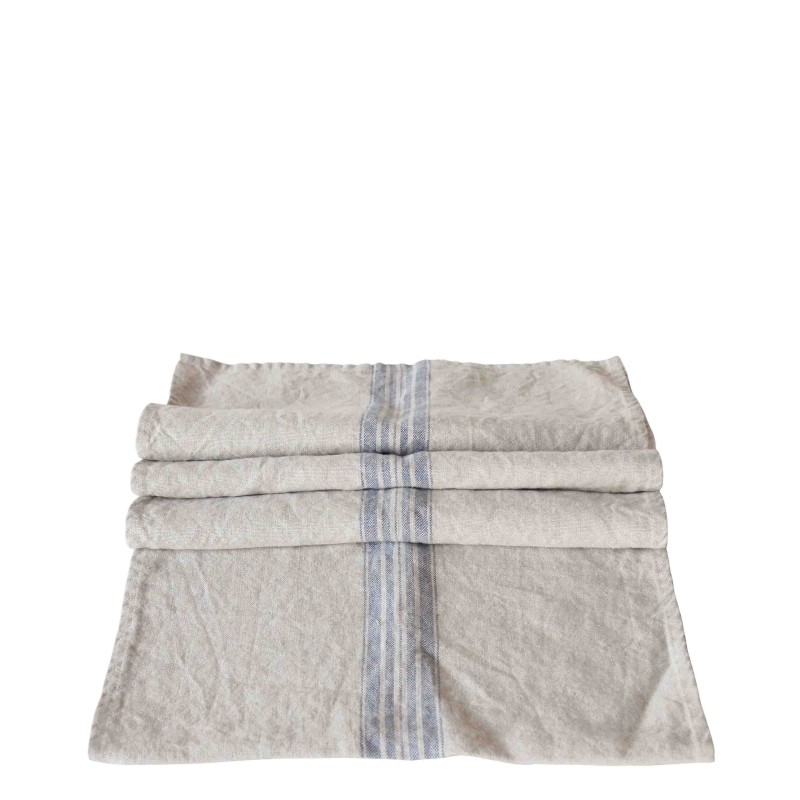 100% natural linen with blue stripes runner 42 x 120 cm