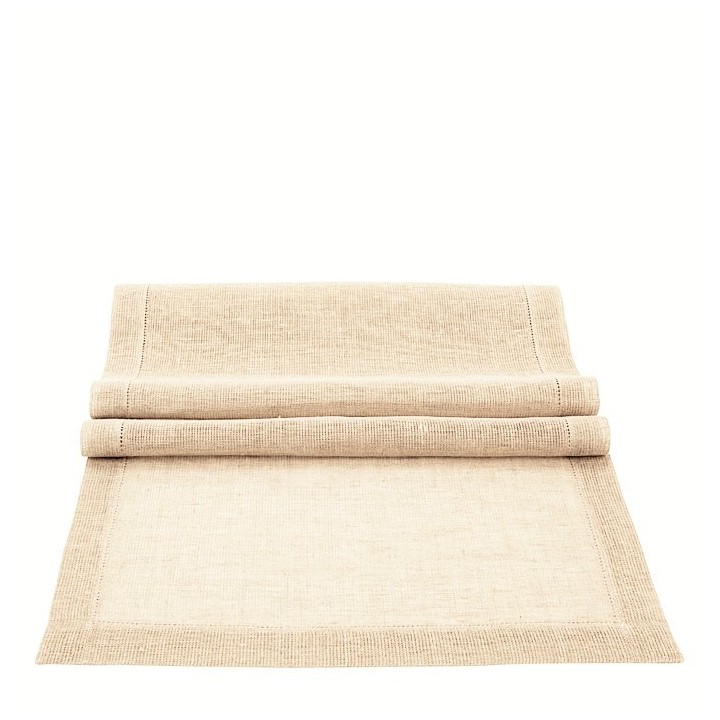 Chemin de table 100% lin reseaux couleur creme tricote 50 x 60 cm